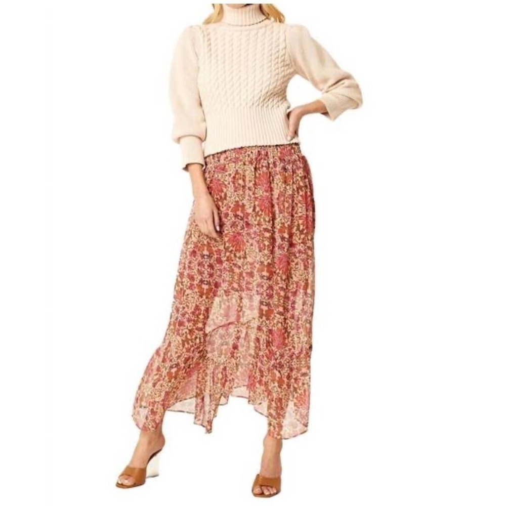 NWT Misa Los Angeles Agyness Hibiscus Floral Sheer Boho Midi Skirt XS